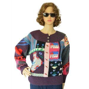 Vintage 80s The Eagle's Eye Handknit Wool Sweater Size Small Cottagecore Floral